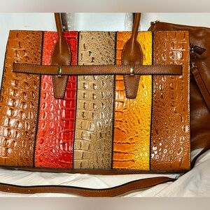 Mustard/Rust/Beige/Brown Vegan Leather X-Large purse with makeup bag